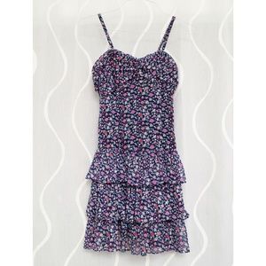 NEW EXPRESS Navy Blue Floral Ruffle Tier Sun Dress | Size XS
